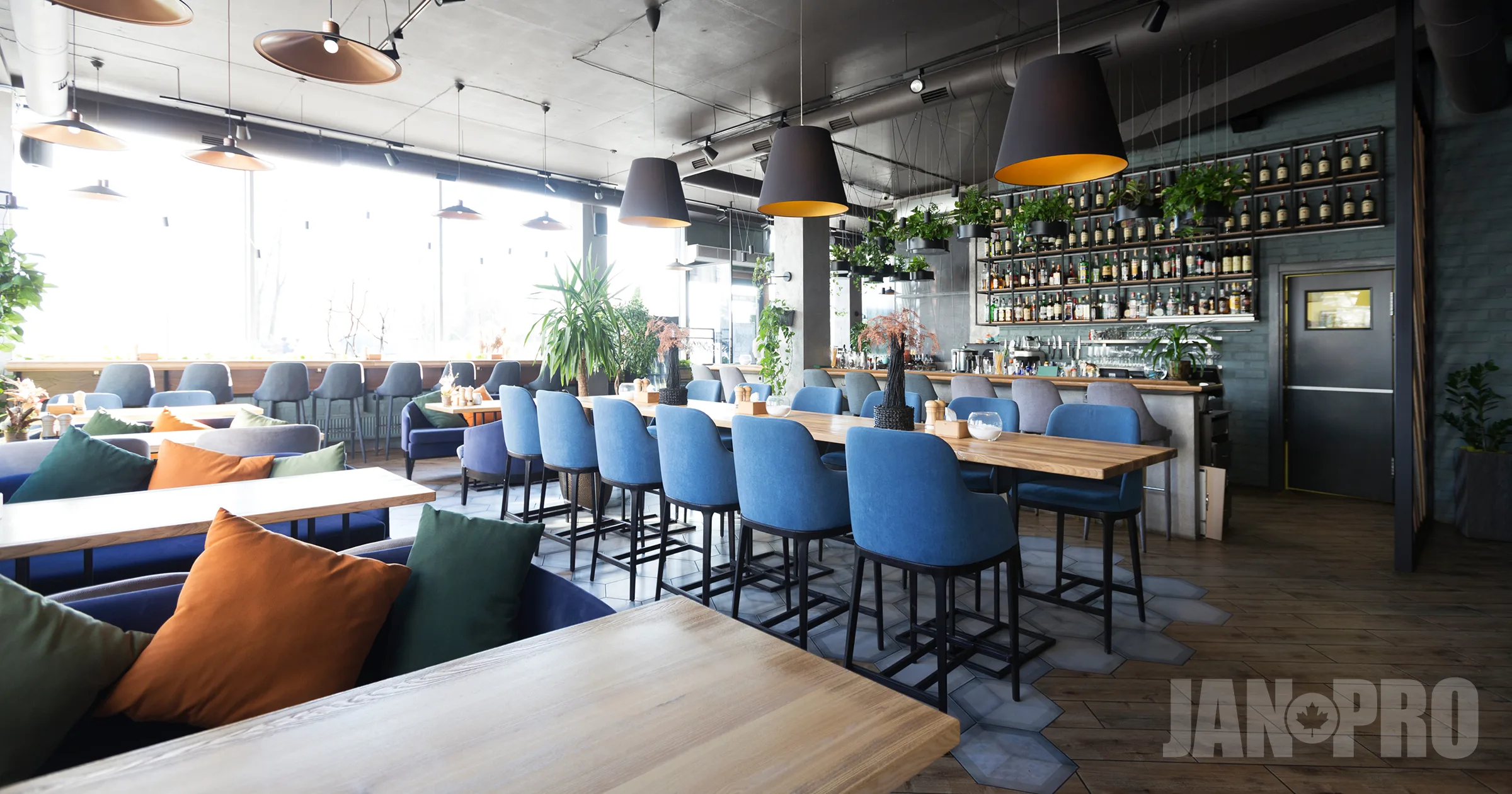 A clean restaurant and lounge setting