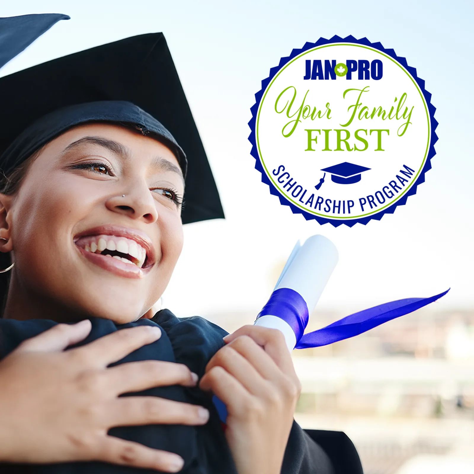 Scholar with diploma, cap and gown, happy to be graduating